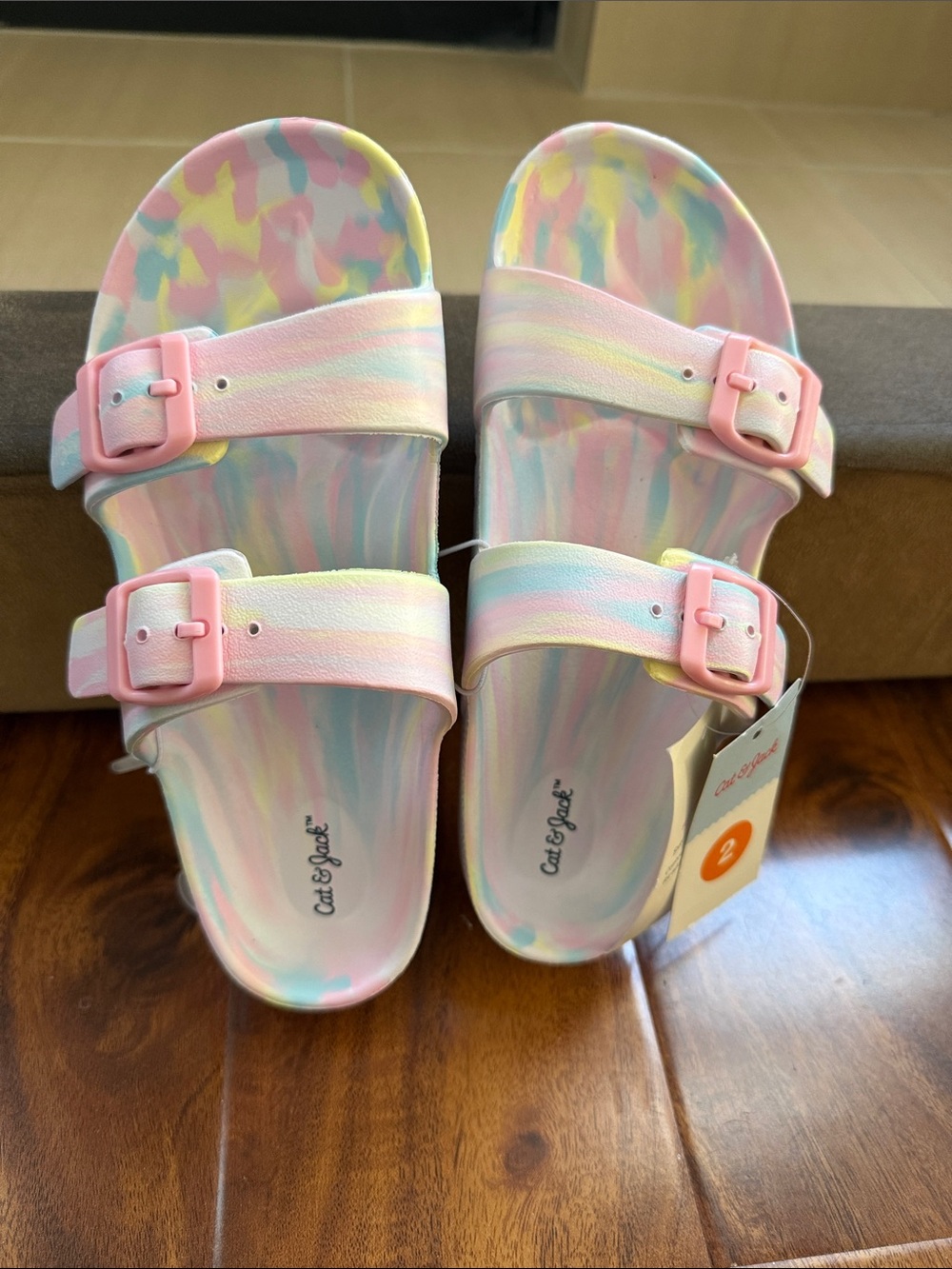 Cat & Jack Pastel Tie-Dye Slide Sandals - kid/youth size 2